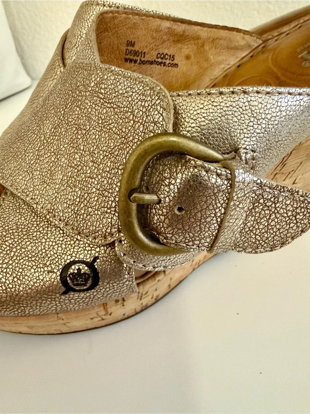 Born | Curstyn Metallic Cork Wedge Sandals | Bronze/Gold Tone Leather | Size 9
